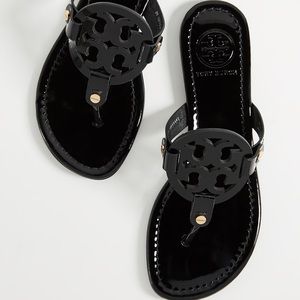Tory Burch Medallion Black Patent Leather Sandals